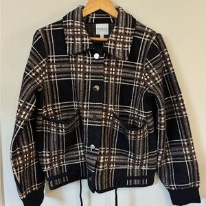 Cyrus NYC Plaid Knit Jacket with Drawstring Hem - Small
